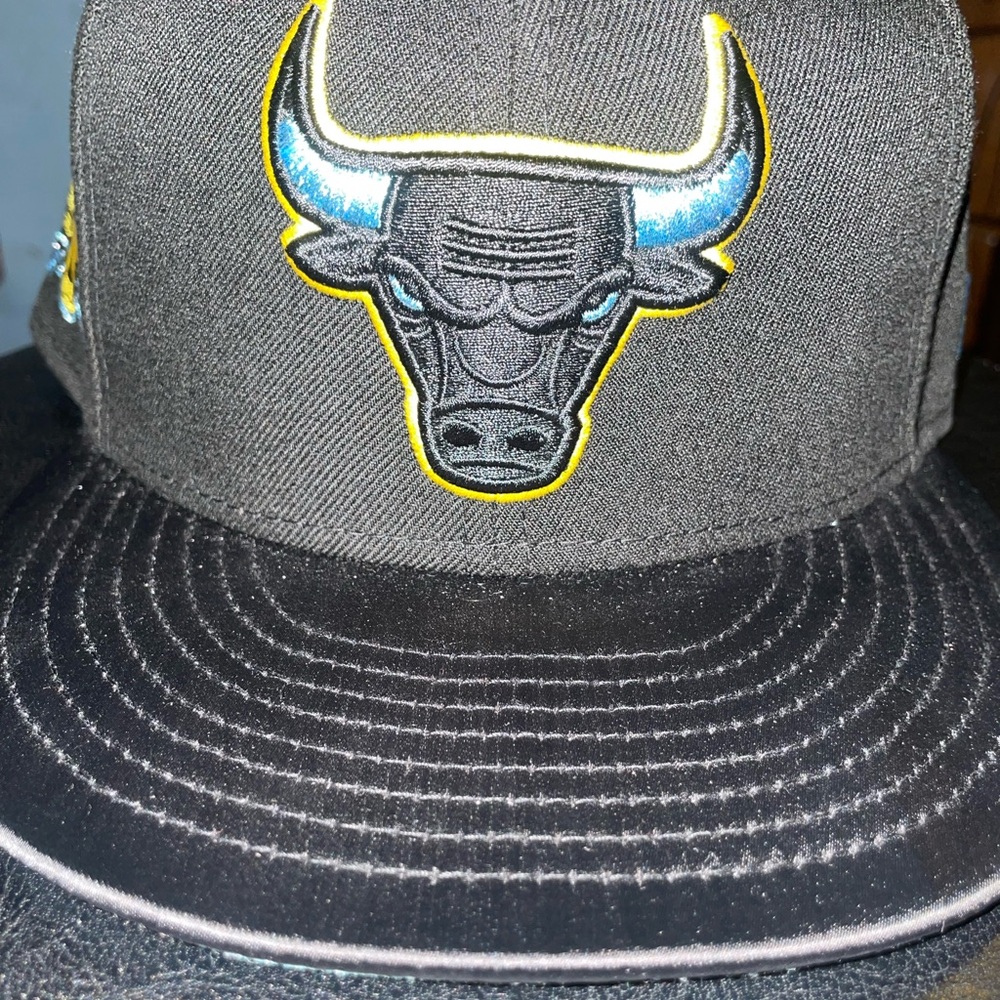 New Era Black and Blue Bull Logo Hat